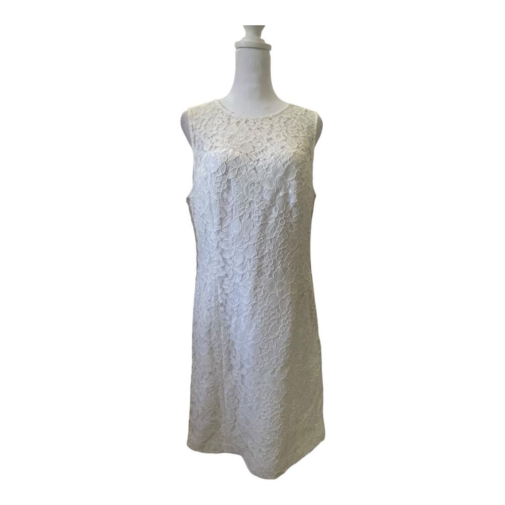 Lilly Pulitzer Dress Womens 10 White Corded Floral Lace Mila Shift NWT Gold Trim - Picture 3 of 16